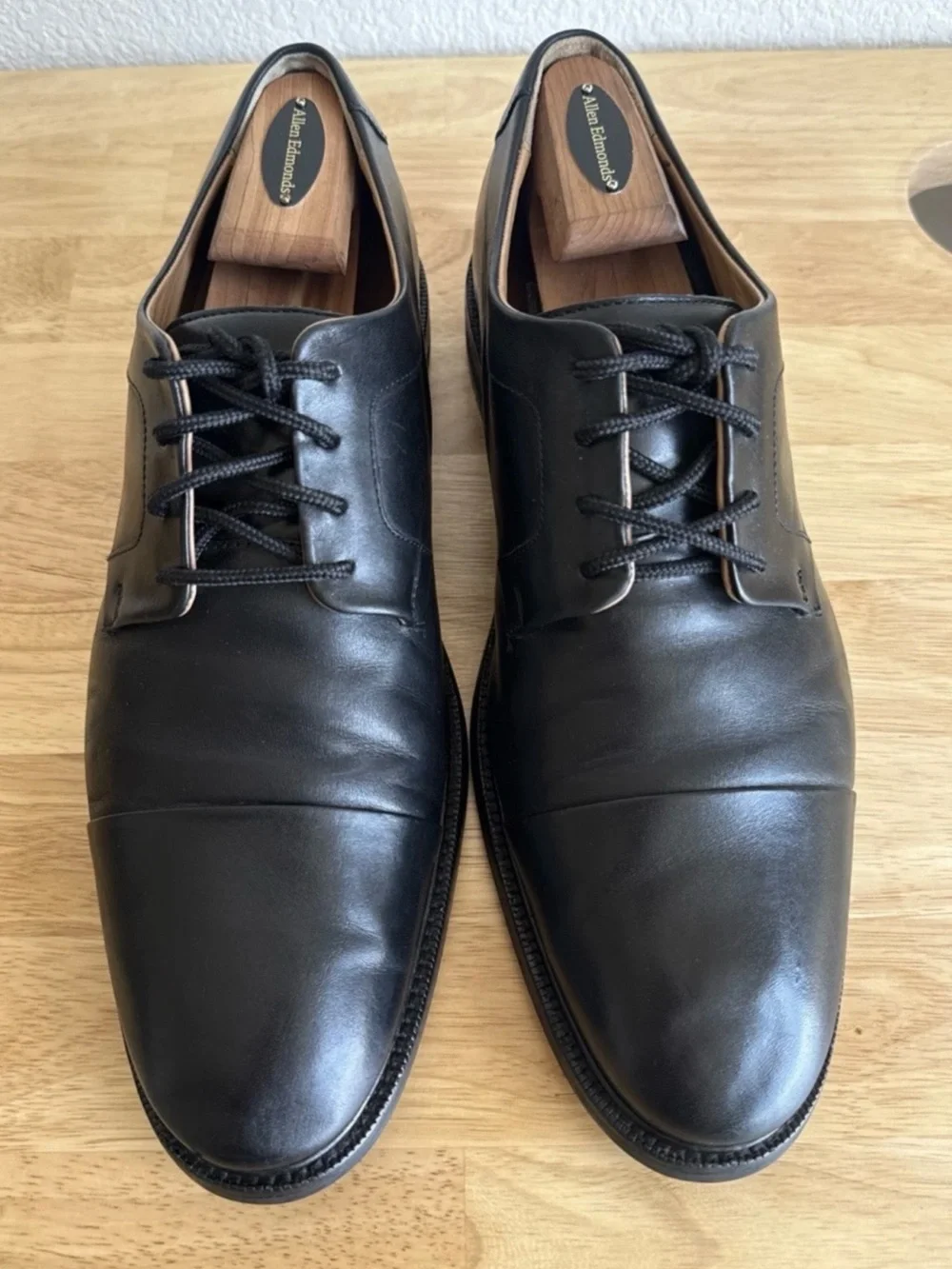 Cole Haan Black Leather Cap-Toe Derby Shoes